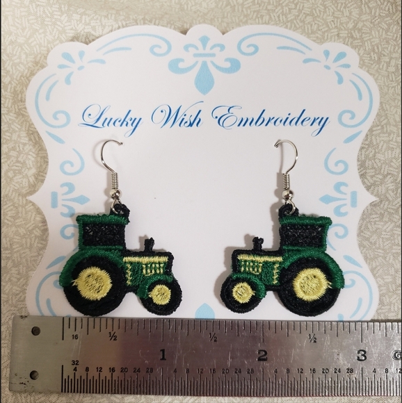 New!  Handmade John Deere Tractor Earrings - Picture 3 of 4